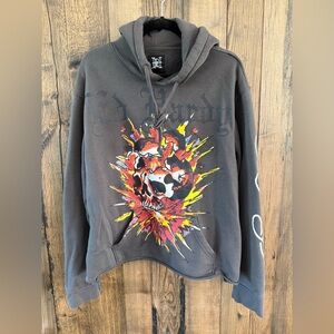 Ed Hardy Exploding Skull Graphic Hoodie Size L